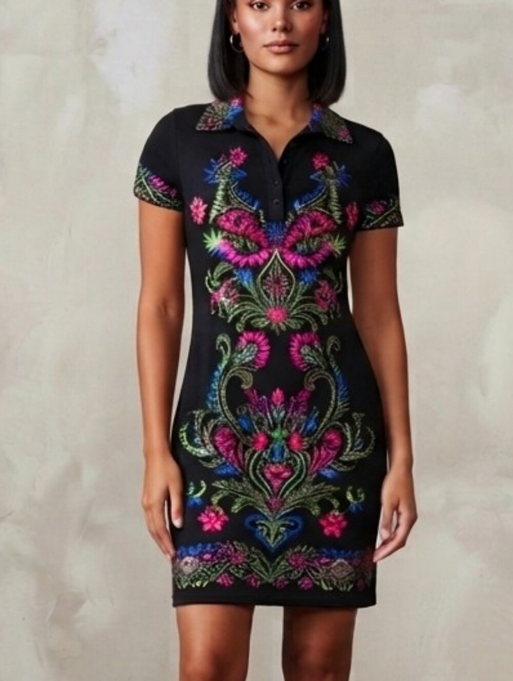 Beautiful Black Floral Vibrant Prints Shirt Dress Shirdress Sz 8